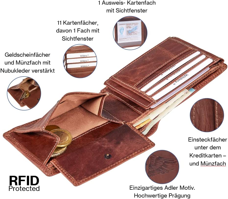 Wildery Herren Geldbörse aus Leder mit integriertem RFID Schutz mit Adler #WI121C
