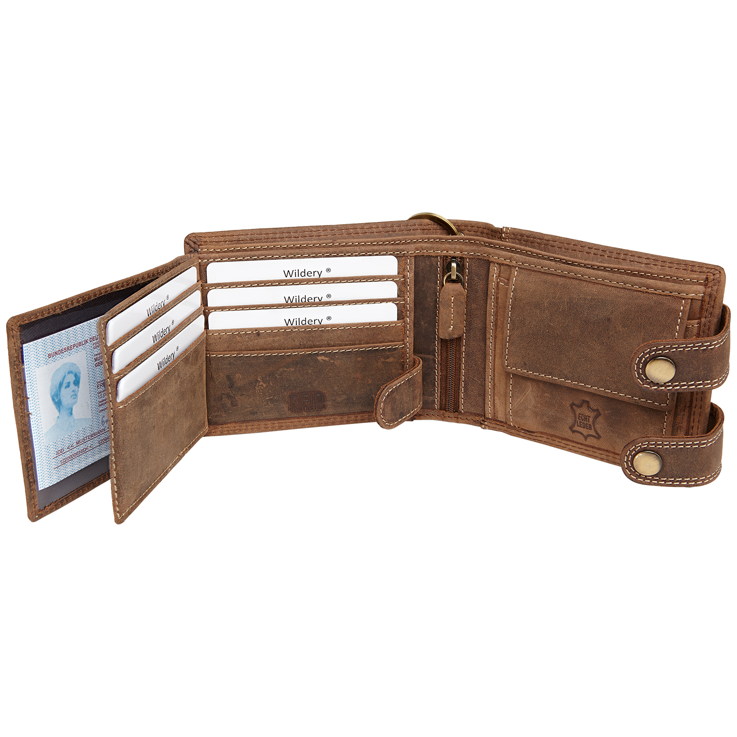 Wildery® Premium Leder Bikergeldbörse im Querformat