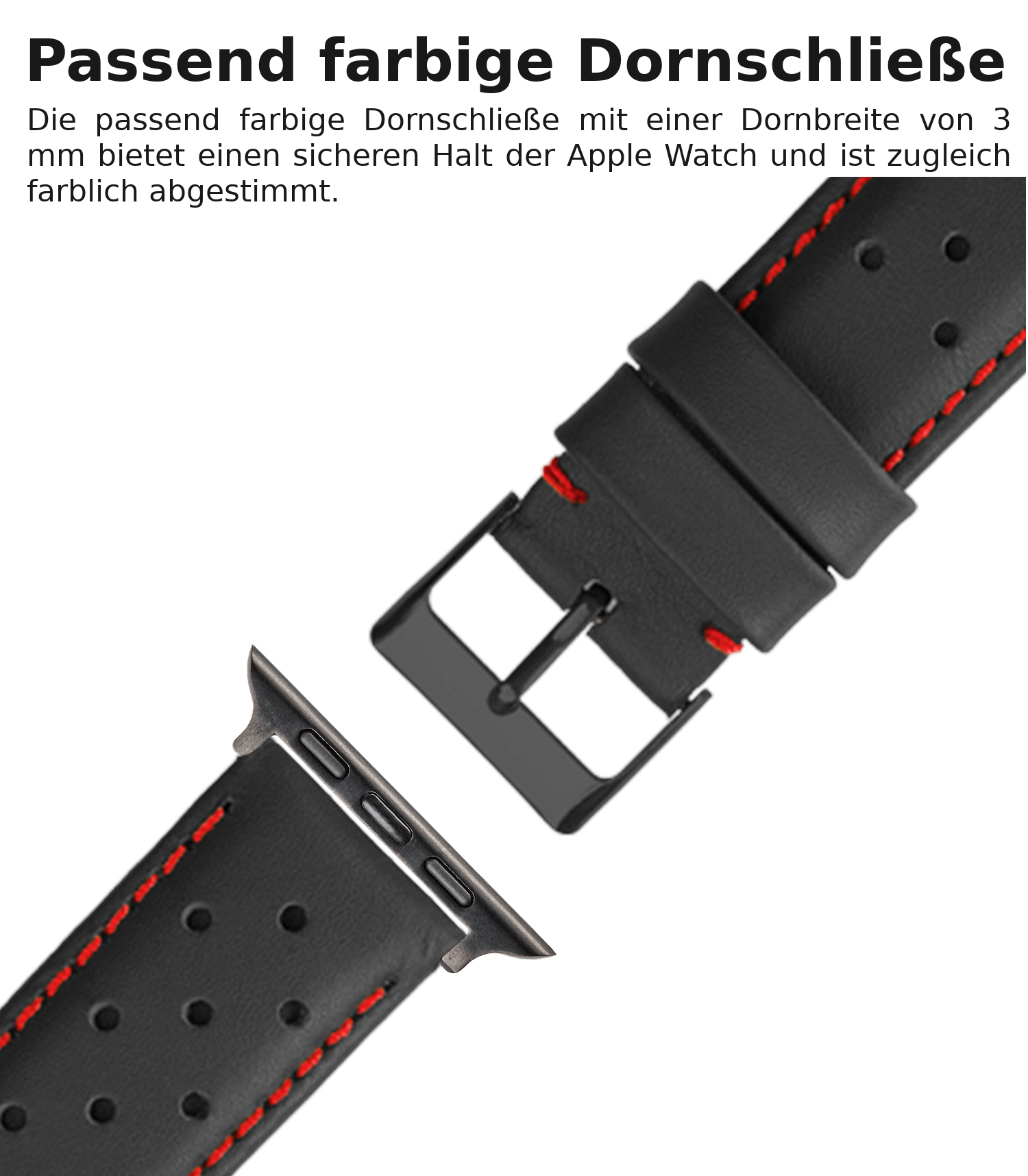 Wildery Ersatz Lederarmband für die Apple Watch Series 1/2/3/SE und 4/5/6/7 mit roten Naht