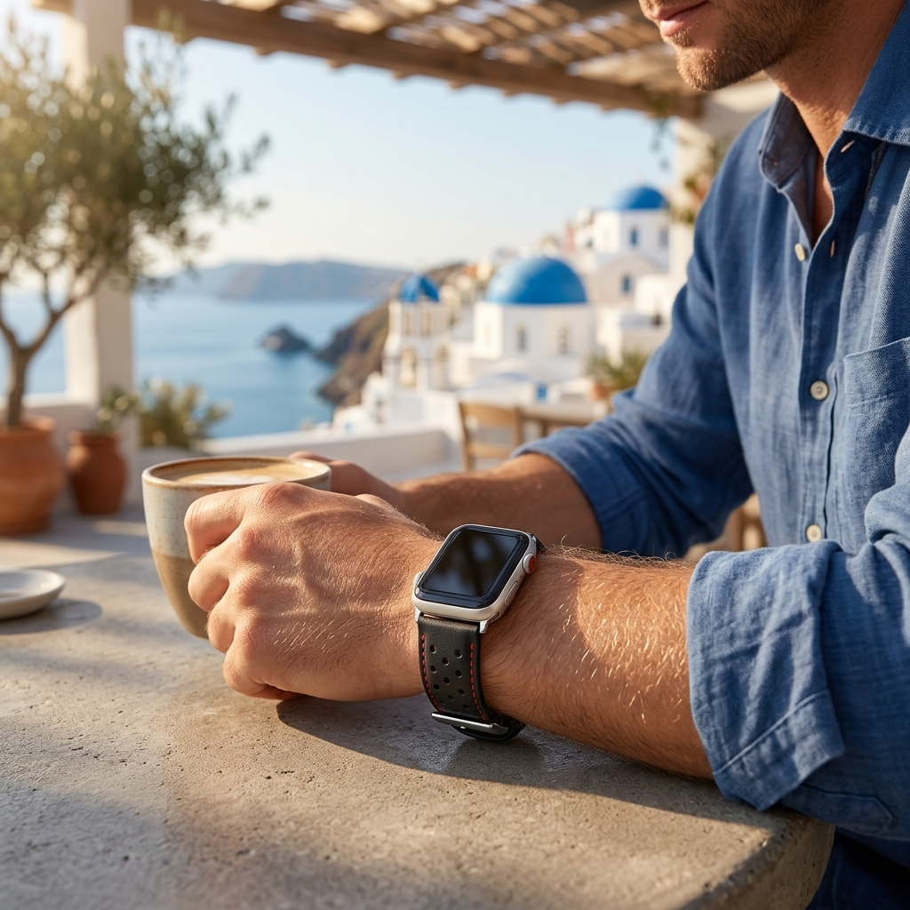 Wildery® Apple Watch Lederarmband aus Echtleder mit roter Naht