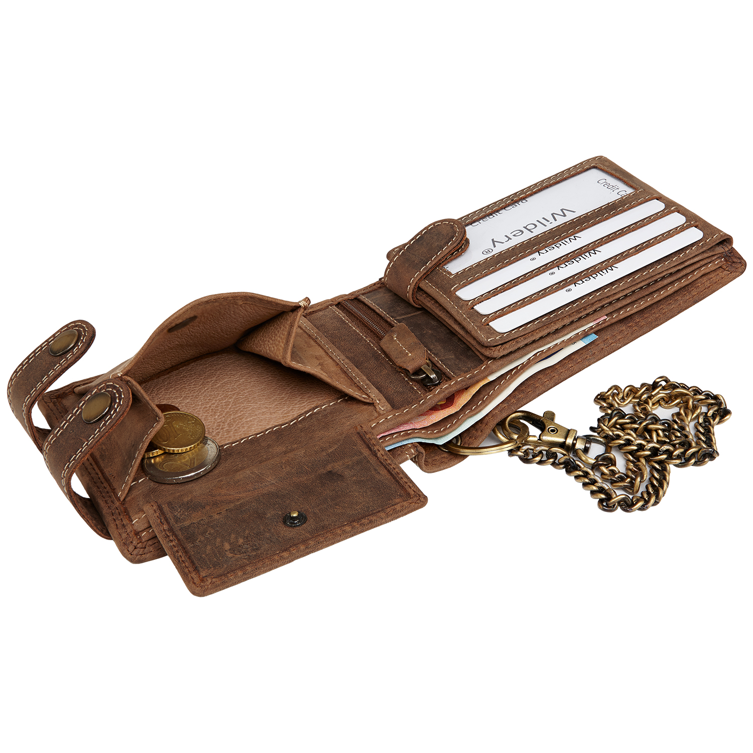 Wildery® Premium Leder Bikergeldbörse im Querformat
