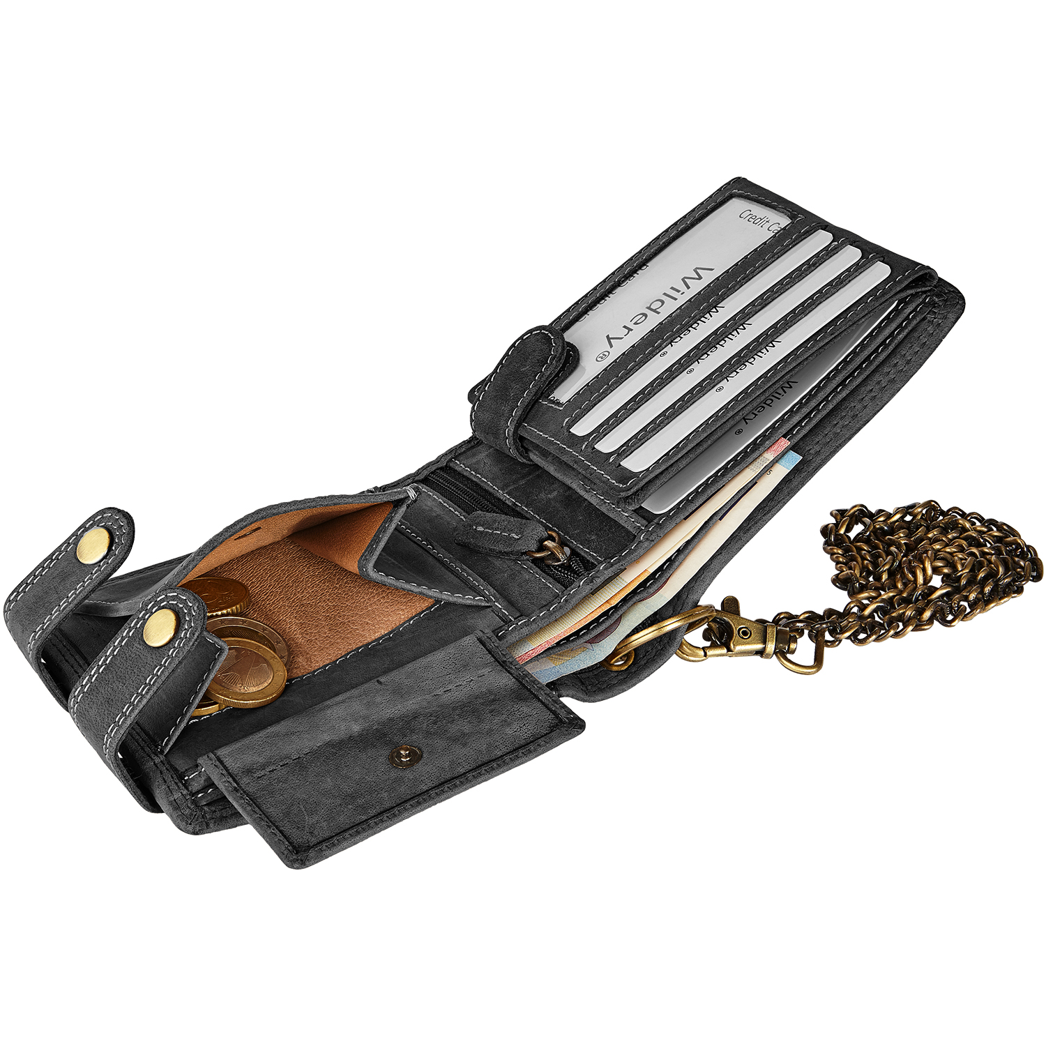 Herren Voll Leder Geldbörse mit RFID und NFC Schutz im Querformat im Vintage Look mit Sicherheitskette