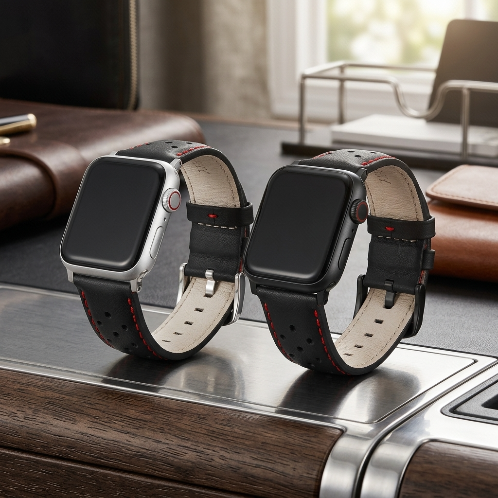 Wildery® Apple Watch Lederarmband aus Echtleder mit roter Naht