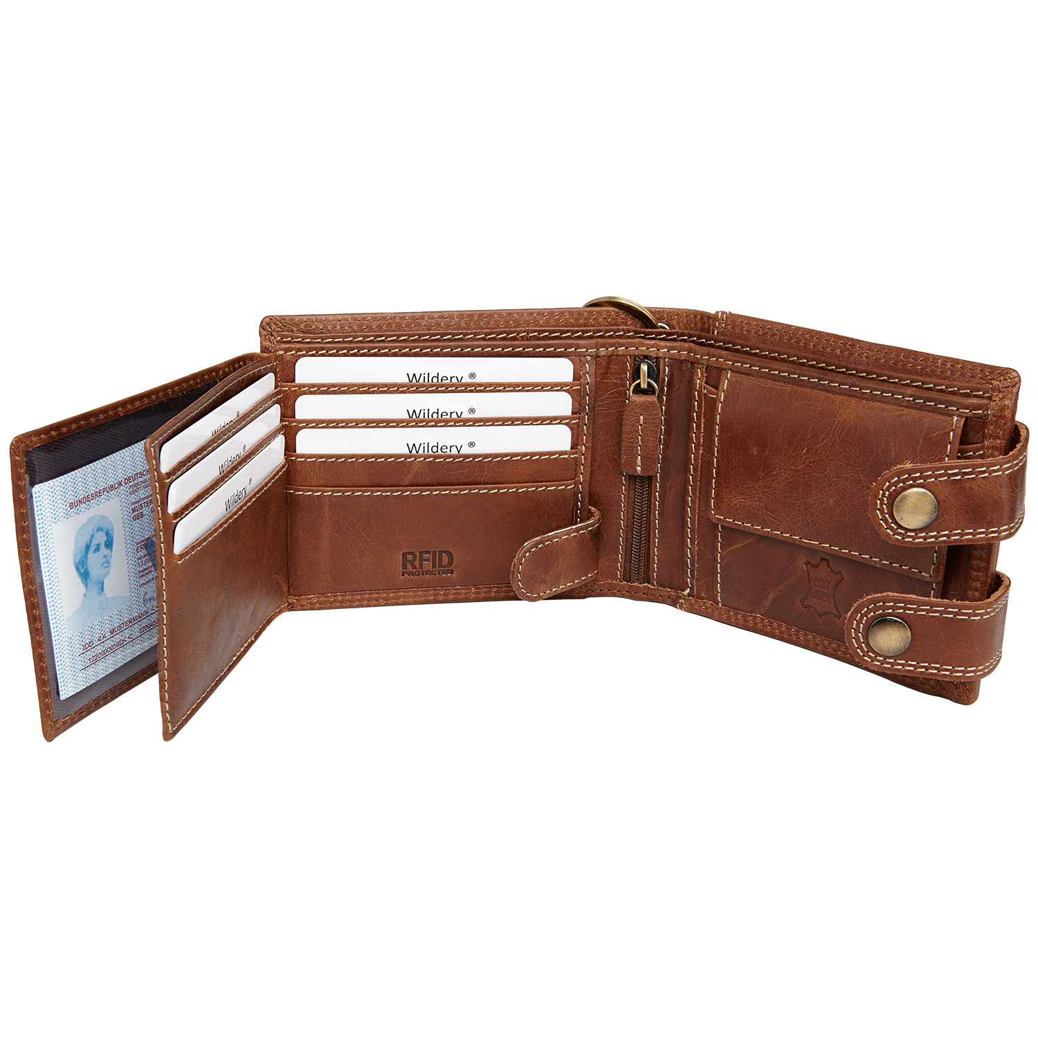 Herren Voll Leder Geldbörse mit RFID und NFC Schutz im Querformat mit Sicherheitskette