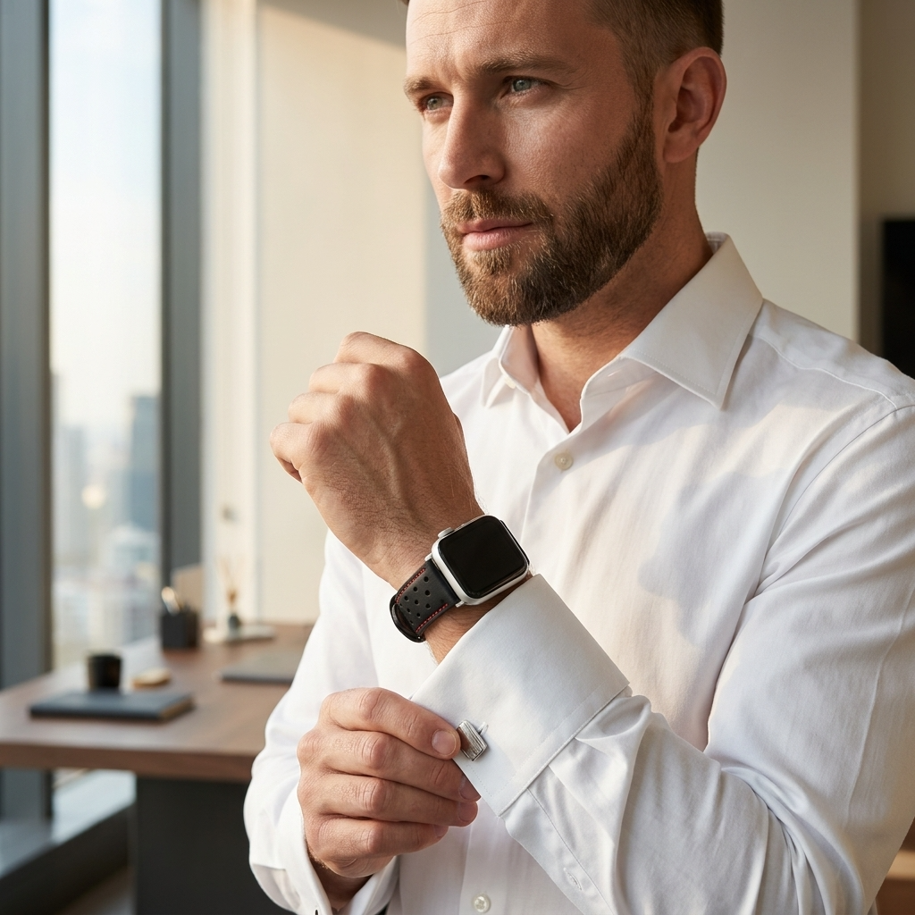 Wildery® Apple Watch Lederarmband aus Echtleder mit roter Naht