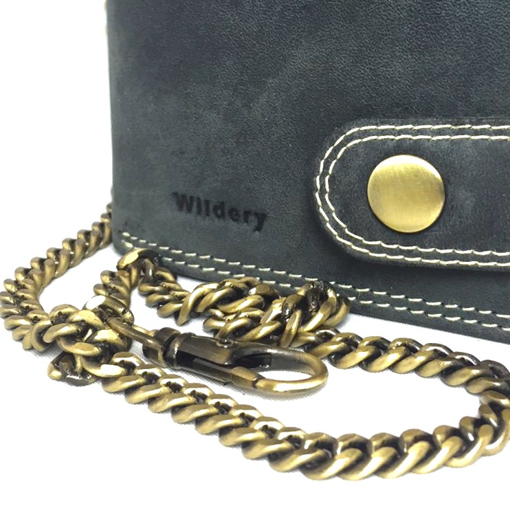 Herren Voll Leder Geldbörse mit RFID und NFC Schutz im Vintage Look mit Sicherheitskette in Schwarz