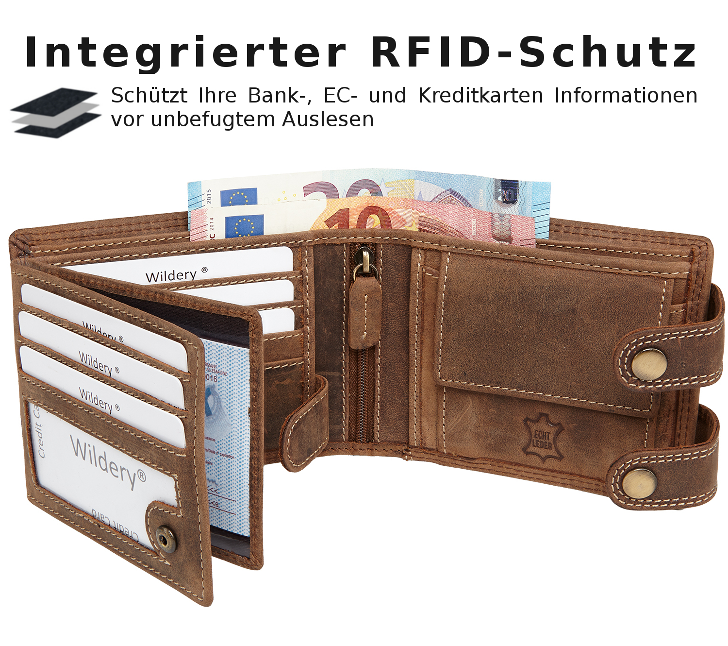 Wildery® Premium Leder Bikergeldbörse im Querformat