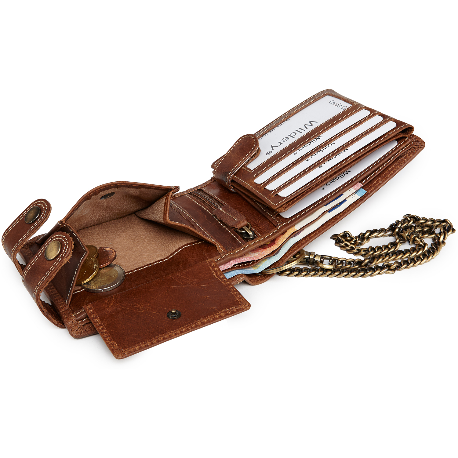 Herren Voll Leder Geldbörse mit RFID und NFC Schutz im Querformat mit Sicherheitskette