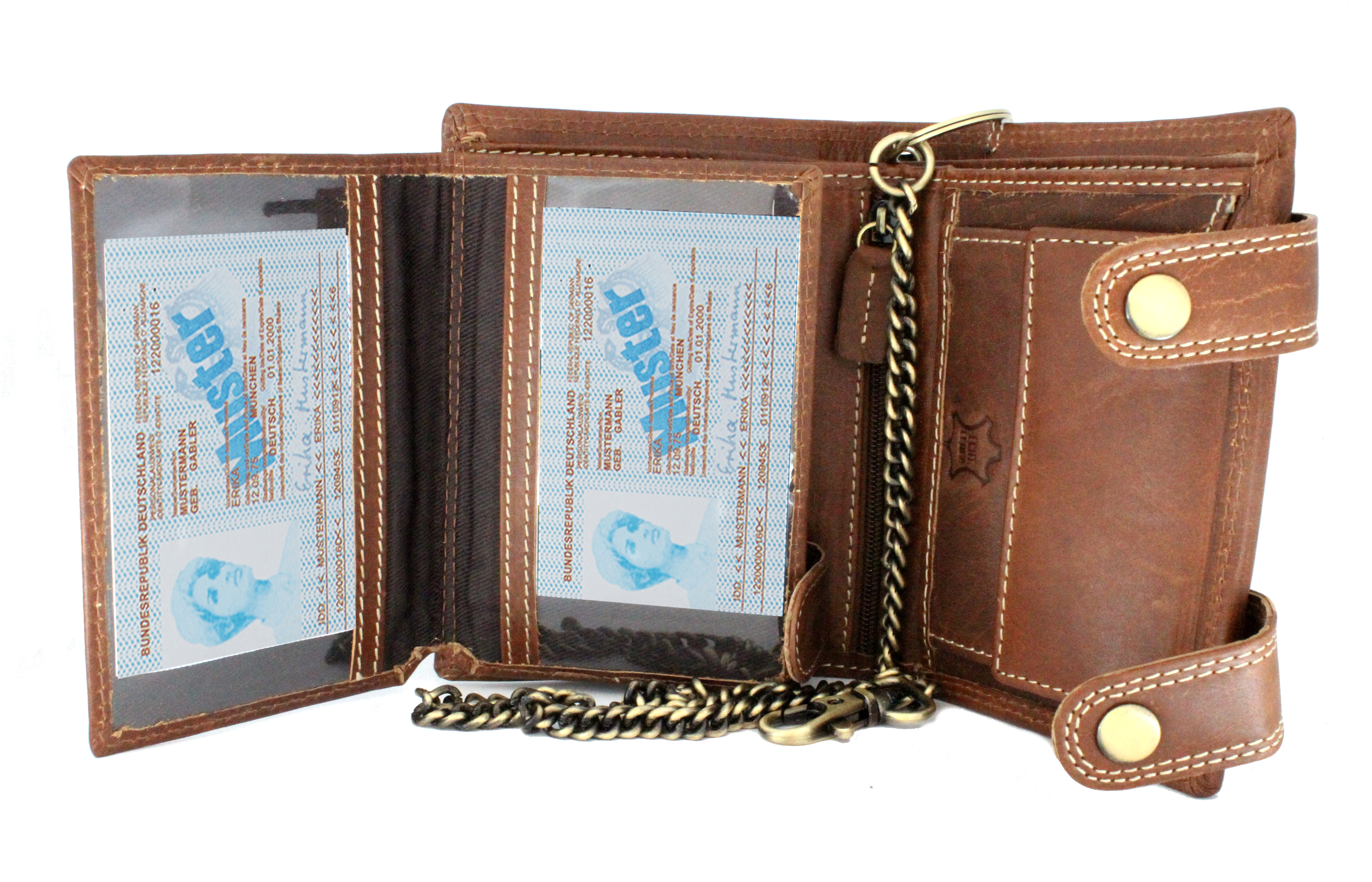 Herren Voll Leder Geldbörse mit RFID und NFC Schutz mit Sicherheitskette