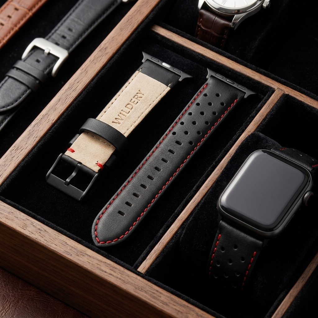 Wildery® Apple Watch Lederarmband aus Echtleder mit roter Naht