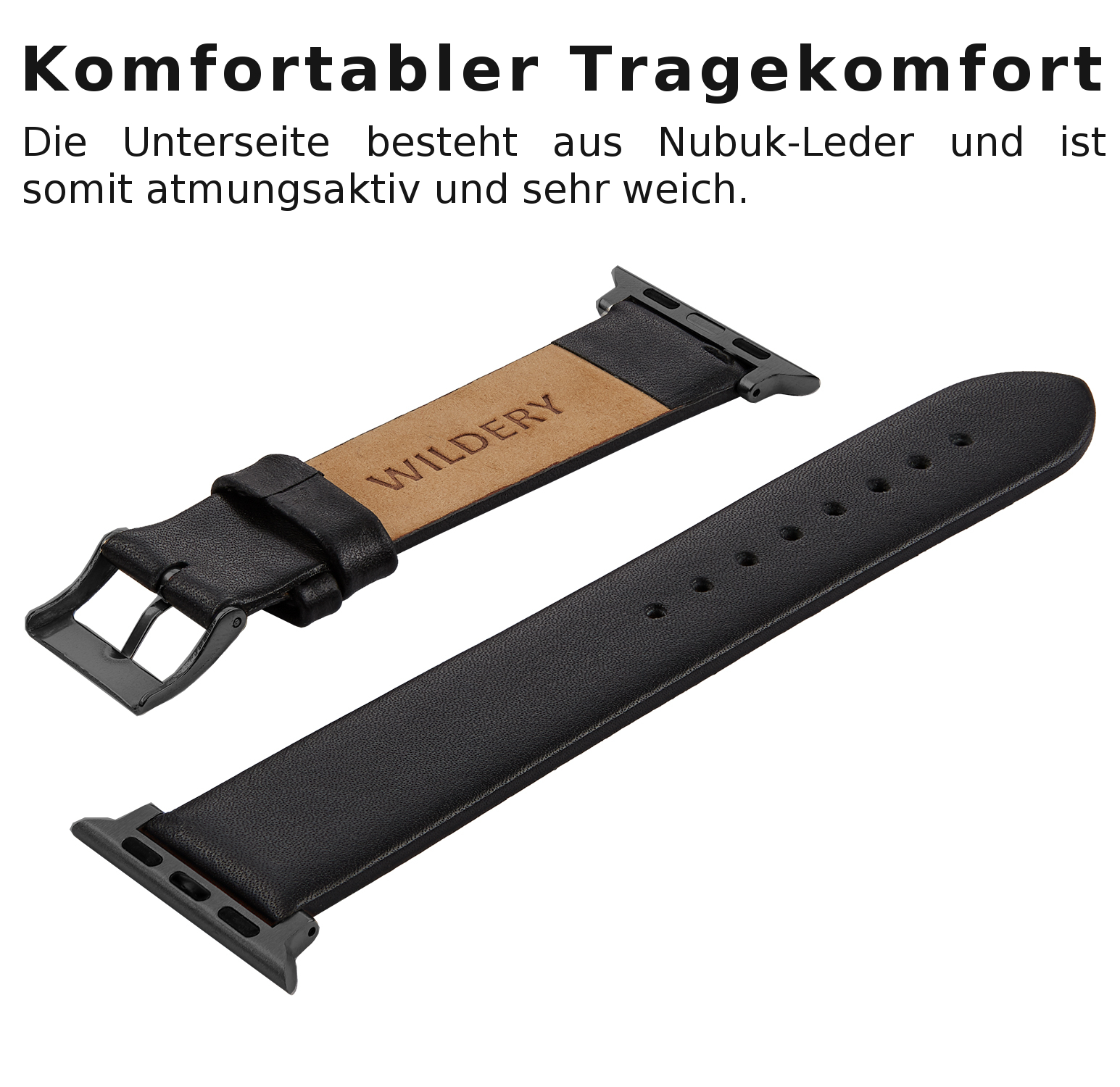 Wildery Ersatz Leder Armband für die Apple Watch Series 1 bis 7 mit Dornschließe