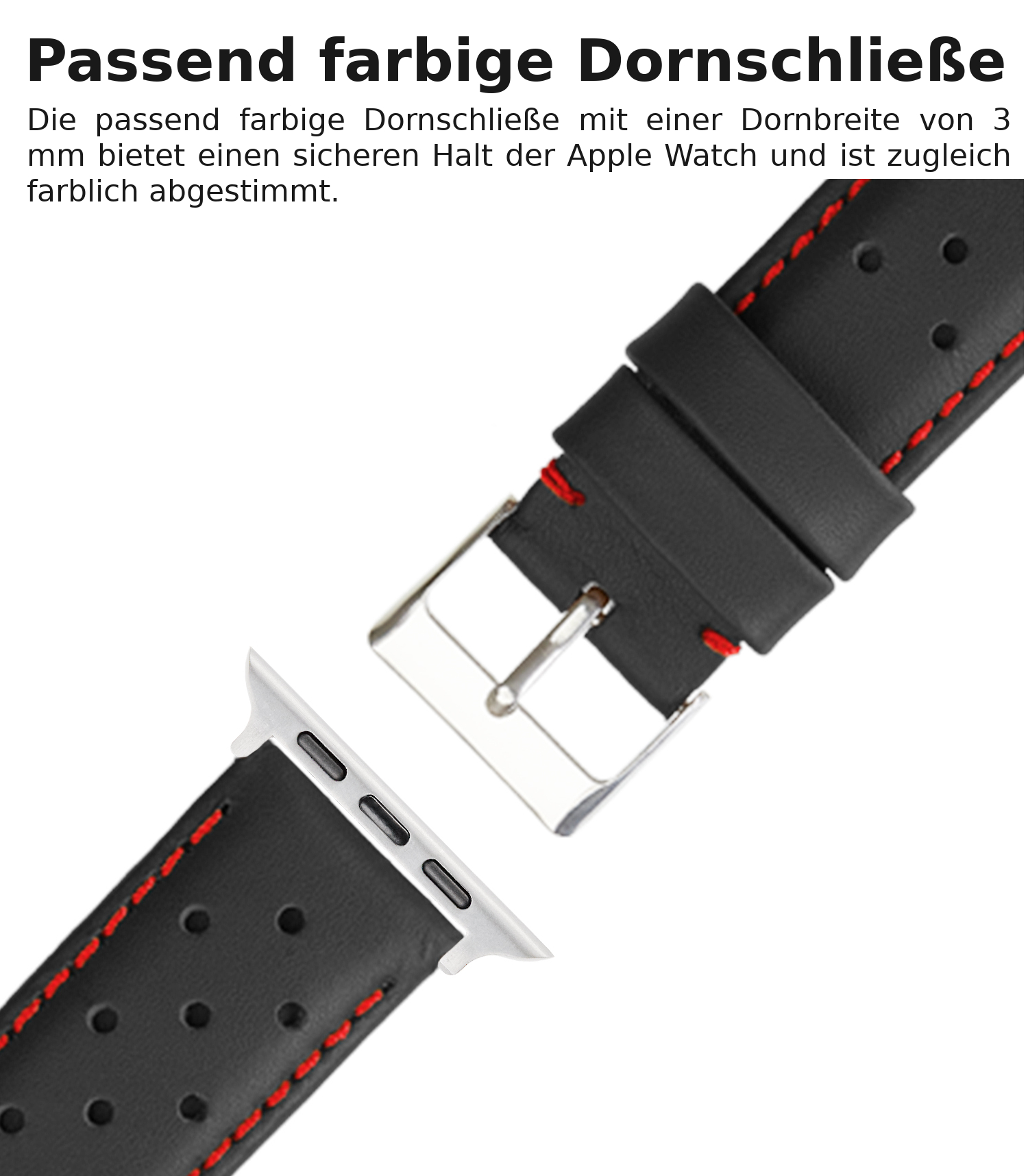 Wildery Ersatz Lederarmband für die Apple Watch Series 1/2/3/SE und 4/5/6/7 mit roten Naht