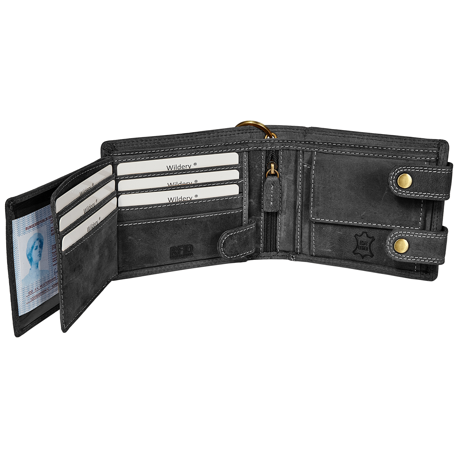 Wildery® Premium Leder Bikergeldbörse im Querformat