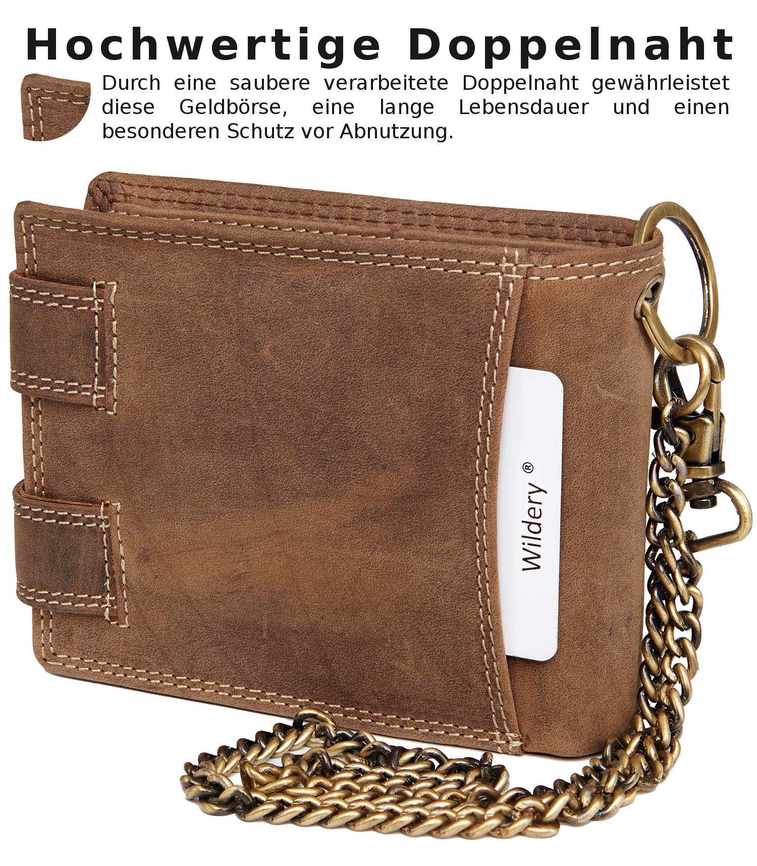 Wildery® Premium Leder Bikergeldbörse im Querformat