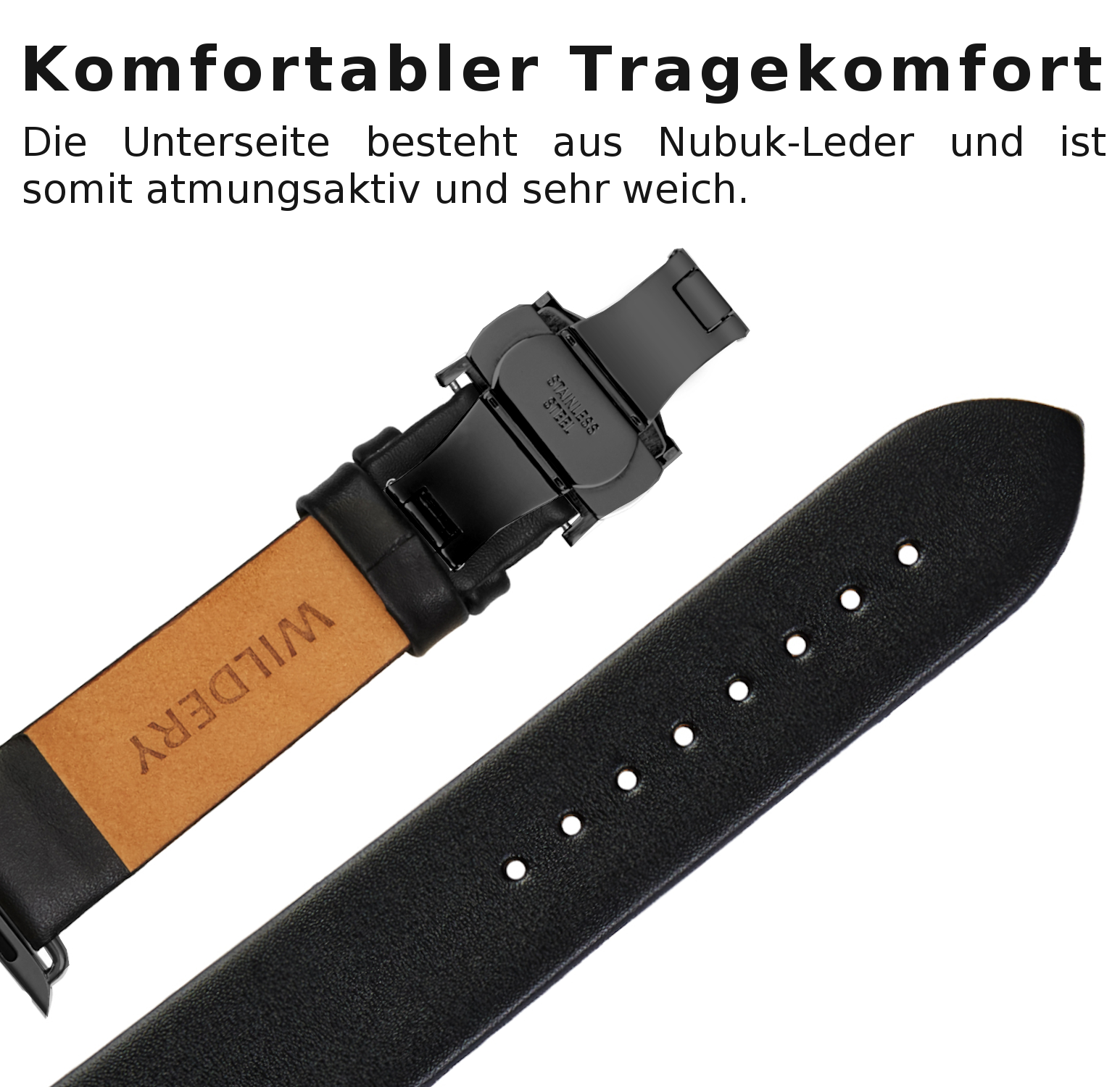 Wildery Ersatz Leder Armband mit Faltschließe für die Apple Watch Series 1 bis 7