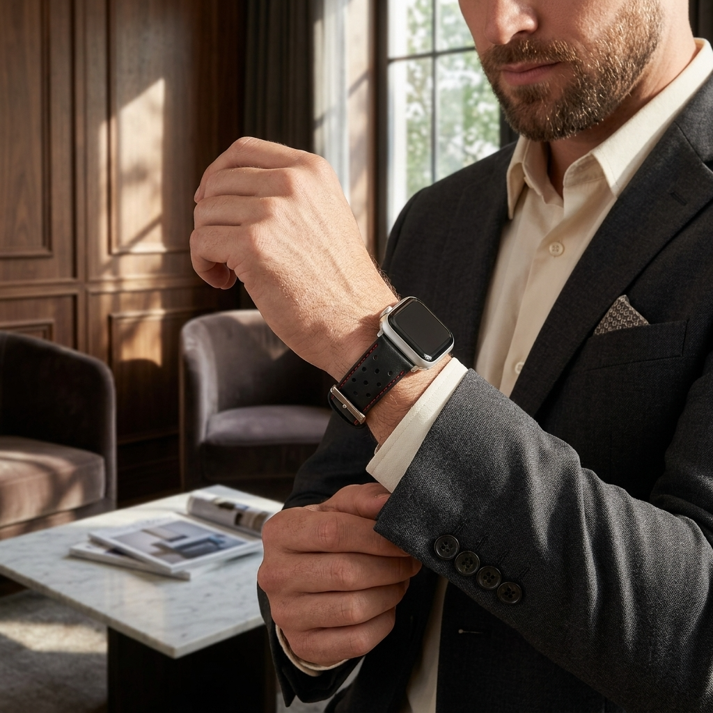 Wildery® Apple Watch Lederarmband aus Echtleder mit roter Naht