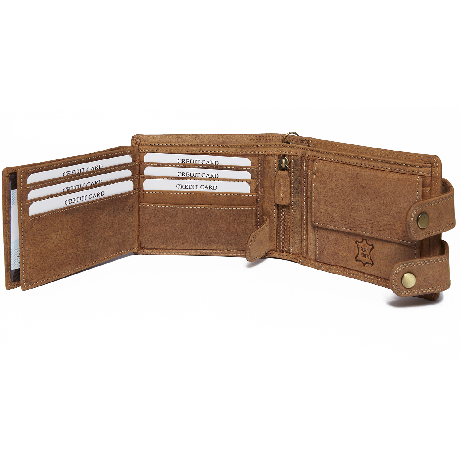 Herren Voll Leder Geldbörse mit RFID und NFC Schutz im Vintage Look mit Sicherheitskette in Beige