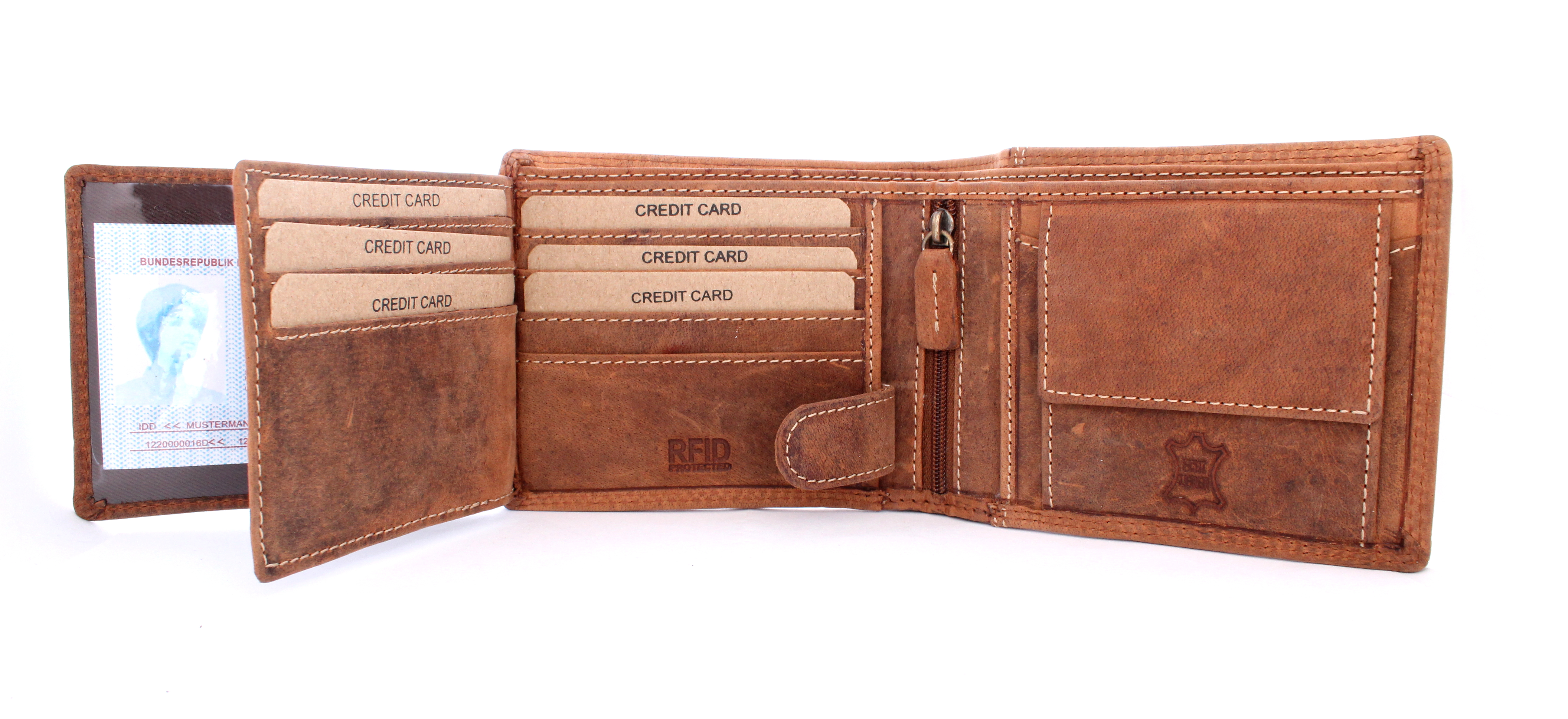 Herren Vintage Voll Leder Geldbörse mit RFID und NFC Schutz im Querformat