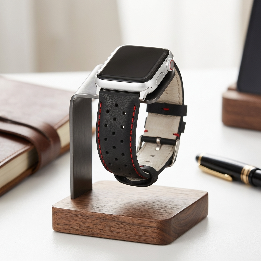 Wildery® Apple Watch Lederarmband aus Echtleder mit roter Naht