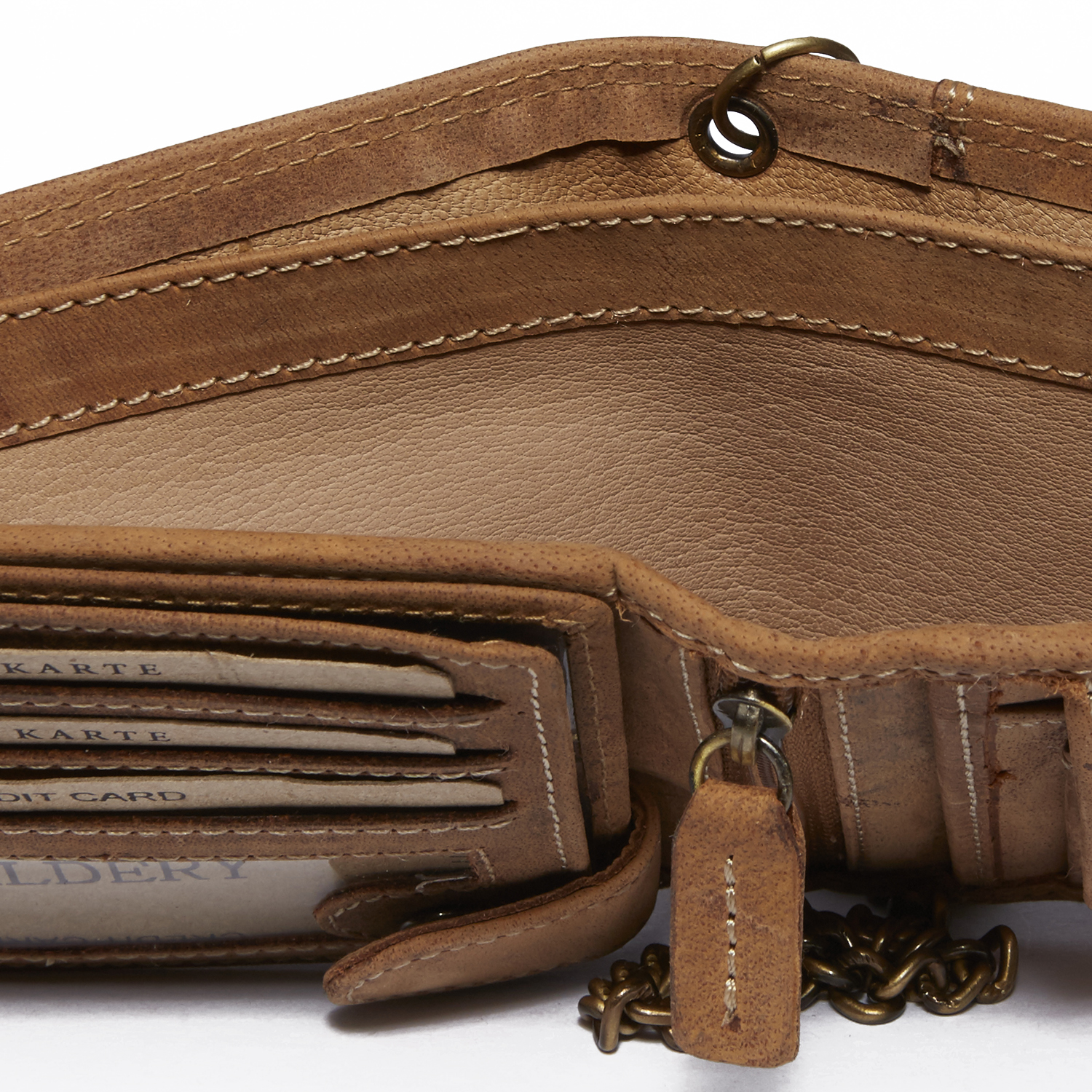 Herren Voll Leder Geldbörse mit RFID und NFC Schutz im Vintage Look mit Sicherheitskette in Beige